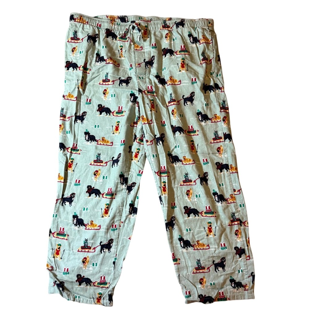Lands End Mens XXL Pajama Pants Dog Sled Christmas Print Lounge Sleepwear